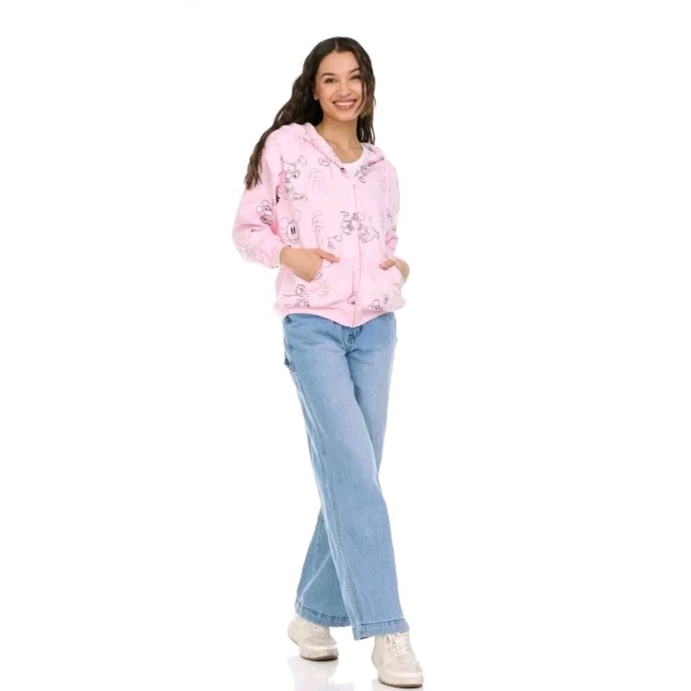 Disney Mickey Mouse Pink Embroidered Hoodie Jacket Size XXL Teen Adult Zip